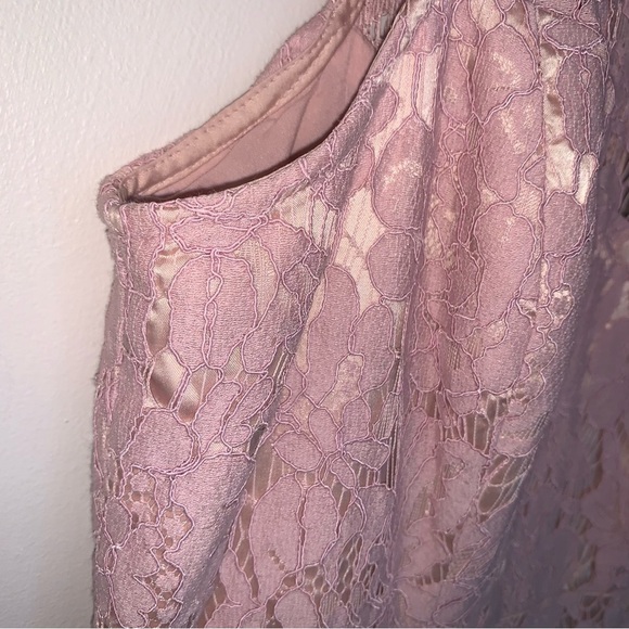 Eliza J Floral Lace Handkerchief Hem High Neck Midi Dress Blush Pink Lace 8 - Picture 8 of 10